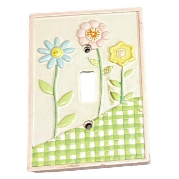 Vintage Hand-Painted Floral Ceramic Single Light Switch Cover Plate - Picture 3 of 6